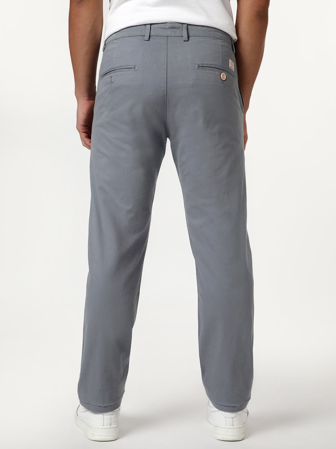 Men's Light Blue Straight Fit Mid Rise Cotton Casual Chinos Trousers Stretch