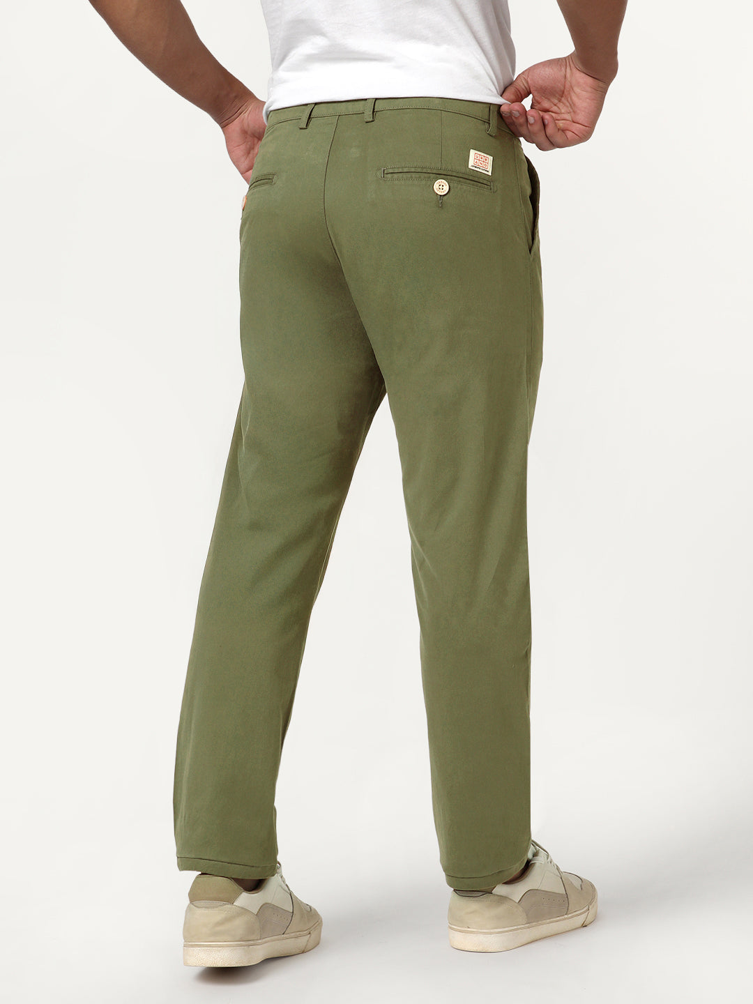 Men's Light Olive Straight Fit Mid Rise Cotton Casual Chinos Trousers Stretch