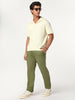Men's Light Olive Straight Fit Mid Rise Cotton Casual Chinos Trousers Stretch