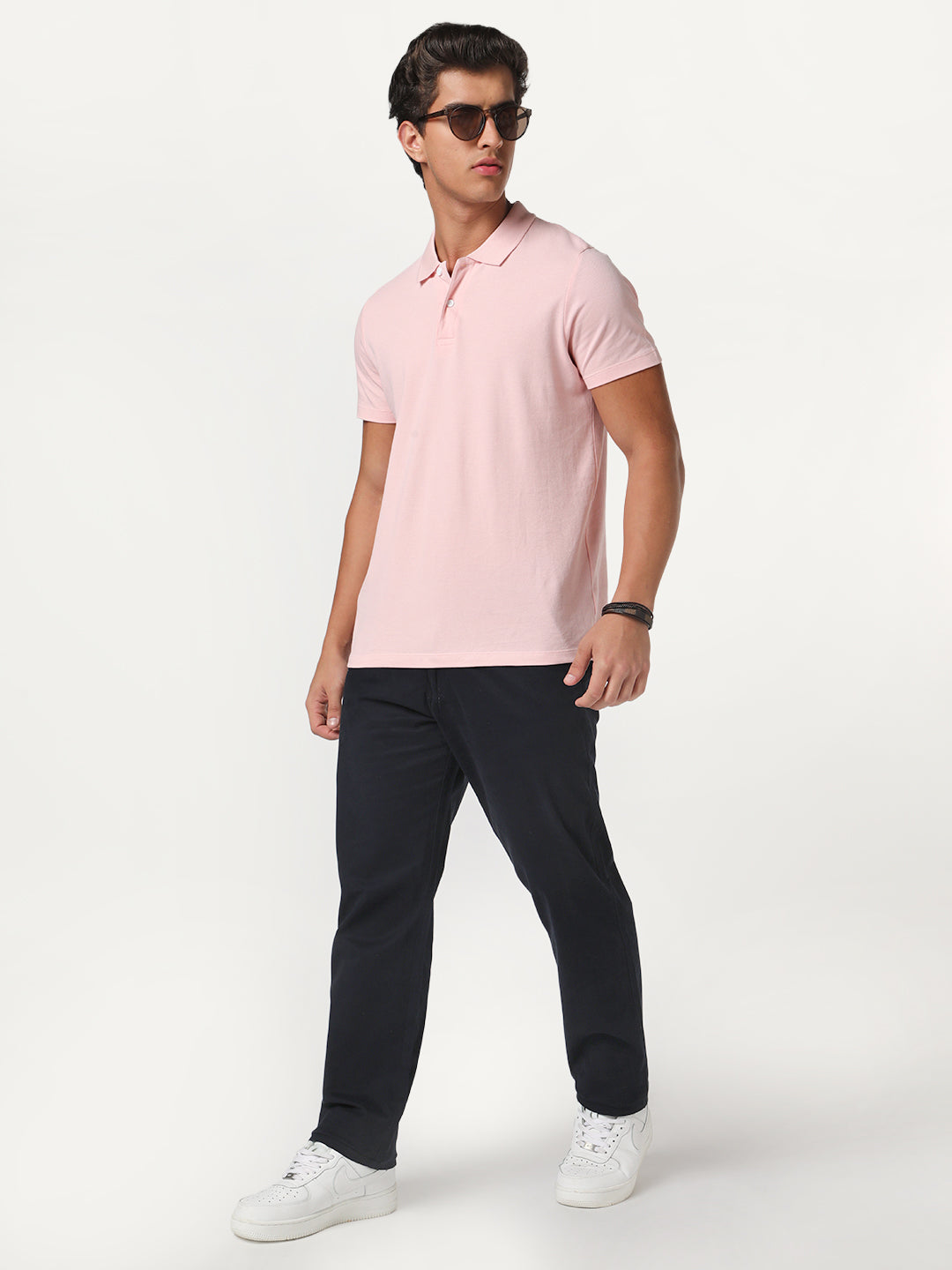 Men's Navy Straight Fit Mid Rise Cotton Casual Chinos Trousers Stretch