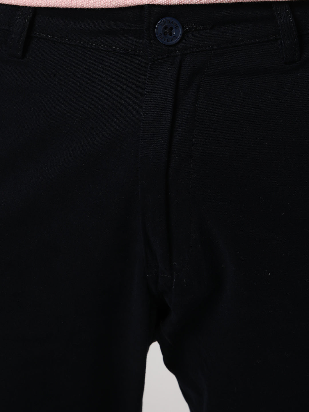 Men's Navy Straight Fit Mid Rise Cotton Casual Chinos Trousers Stretch