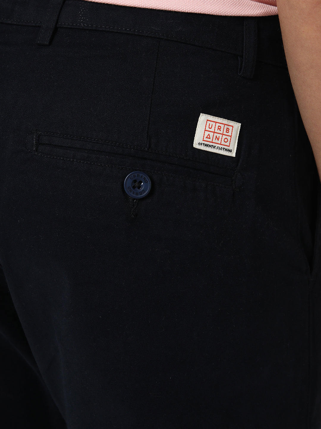 Men's Navy Straight Fit Mid Rise Cotton Casual Chinos Trousers Stretch