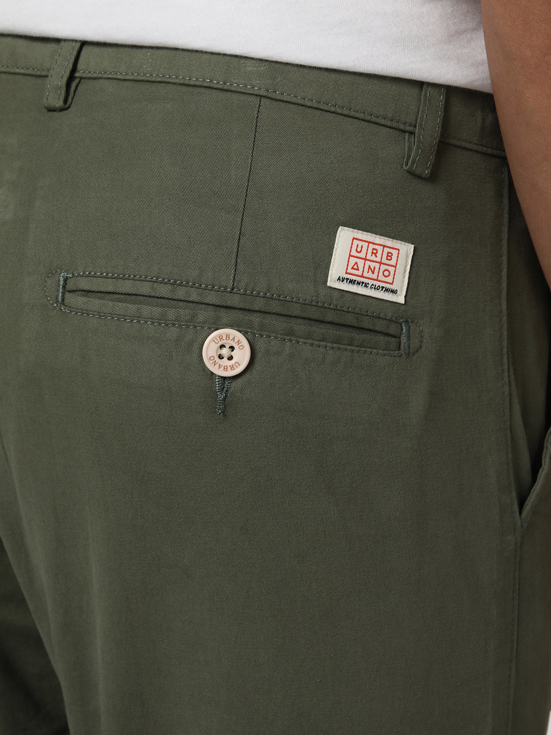 Men's Sage Green Straight Fit Mid Rise Cotton Casual Chinos Trousers Stretch