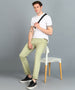 Men's Green Cotton Light Weight Non-Stretch Slim Fit Casual Trousers