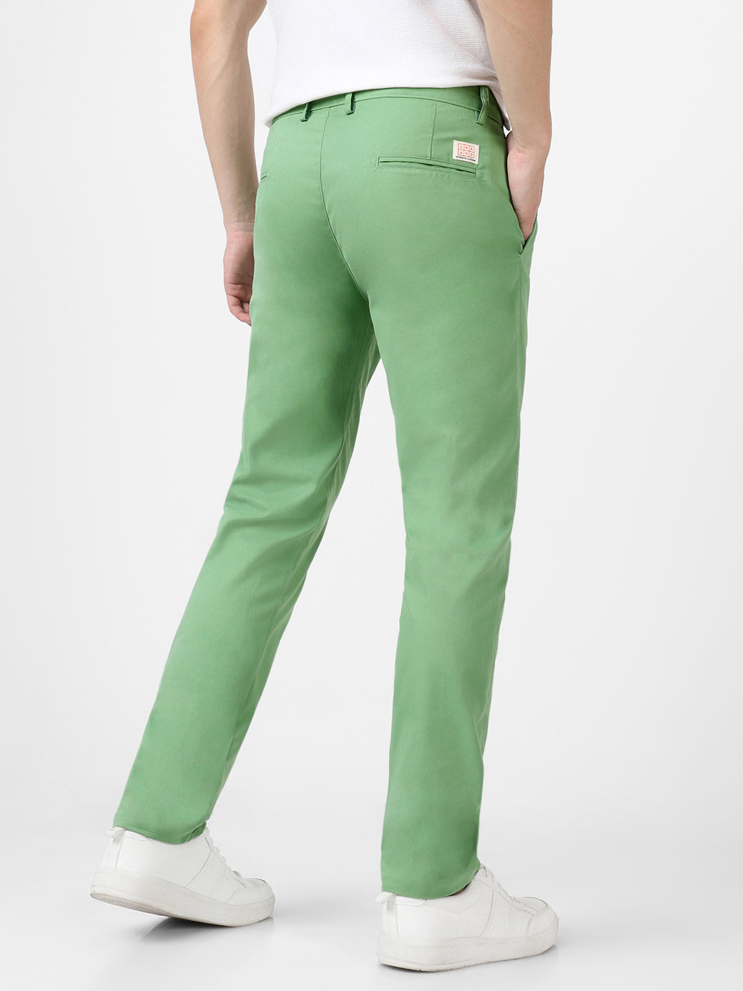 Men's Green Cotton Light Weight Non-Stretch Slim Fit Casual Trousers