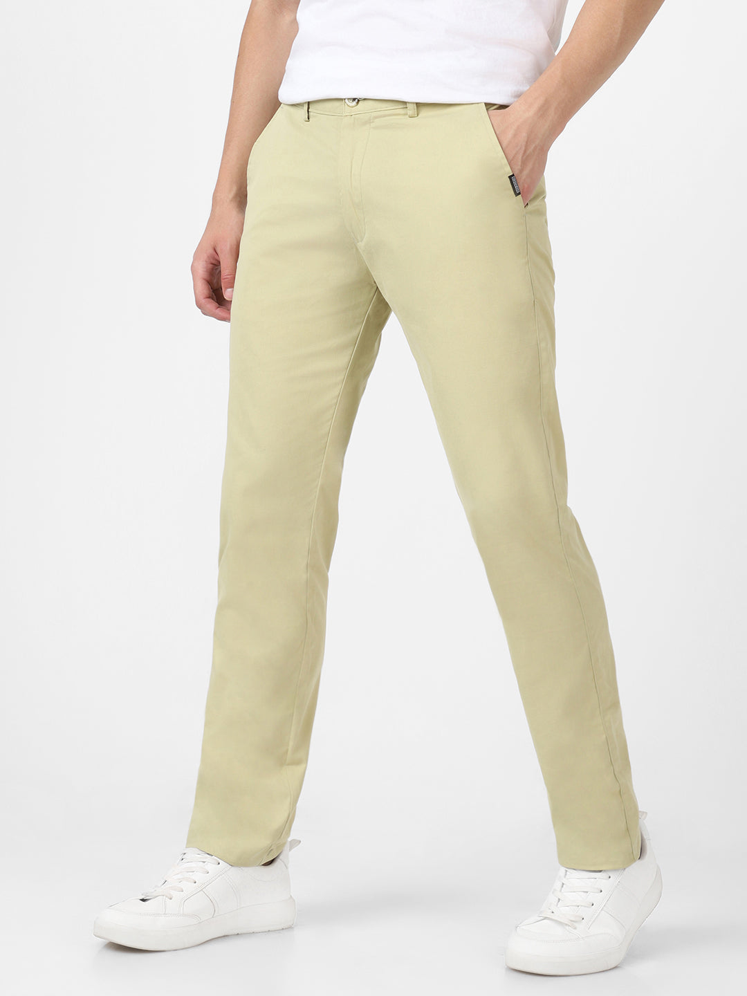 Men's Green Cotton Slim Fit Casual Chinos Trousers