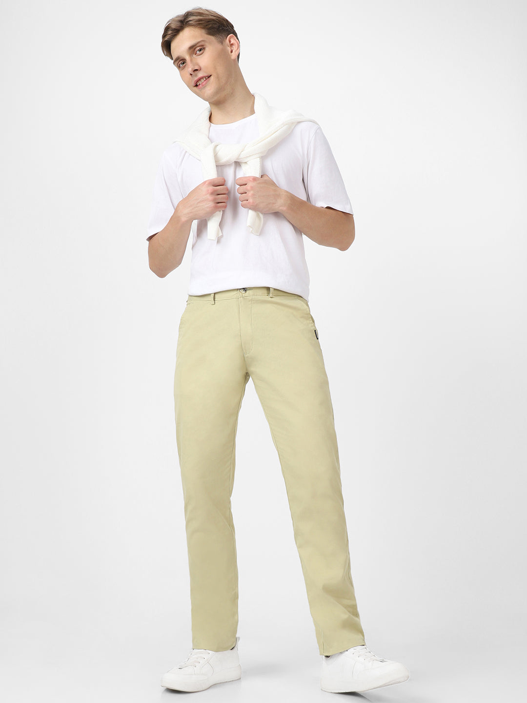 Men's Green Cotton Slim Fit Casual Chinos Trousers