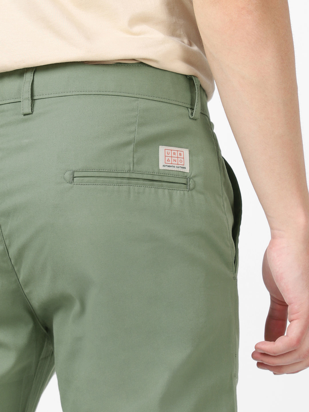 Men's Green Cotton Light Weight Non-Stretch Slim Fit Casual Trousers