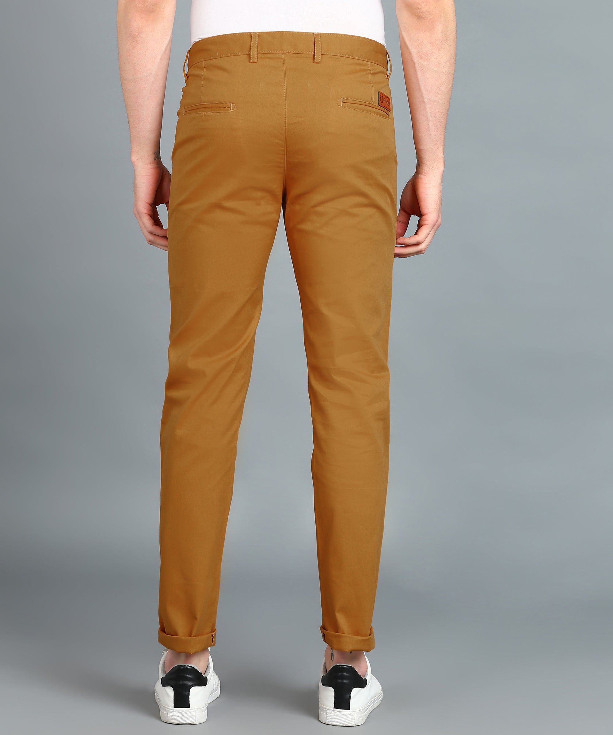Men's Yellow Cotton Slim Fit Casual Chinos Trousers