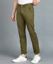 Men's Green Cotton Light Weight Non-Stretch Slim Fit Casual Trousers