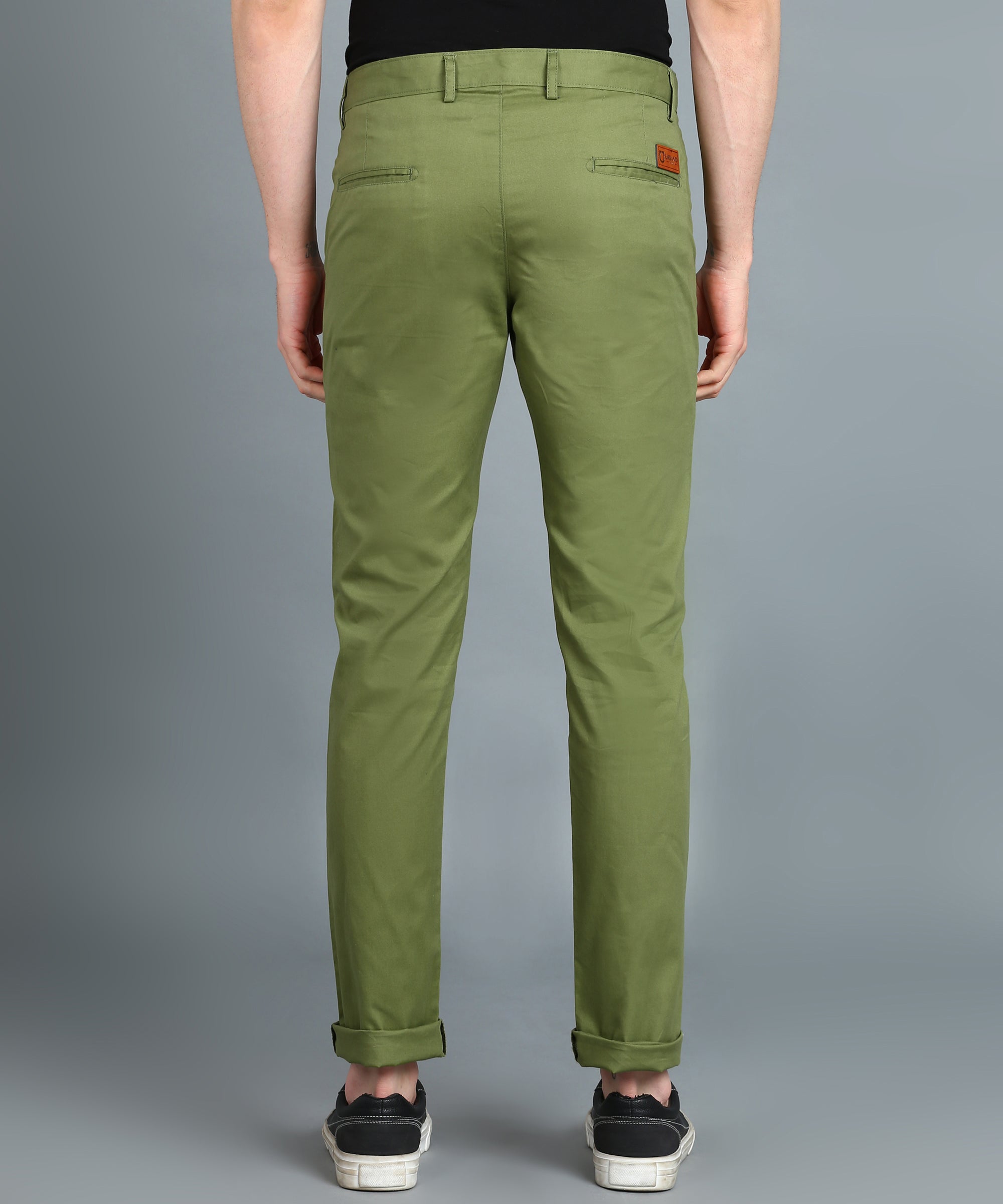 Men's Green Cotton Light Weight Non-Stretch Slim Fit Casual Trousers