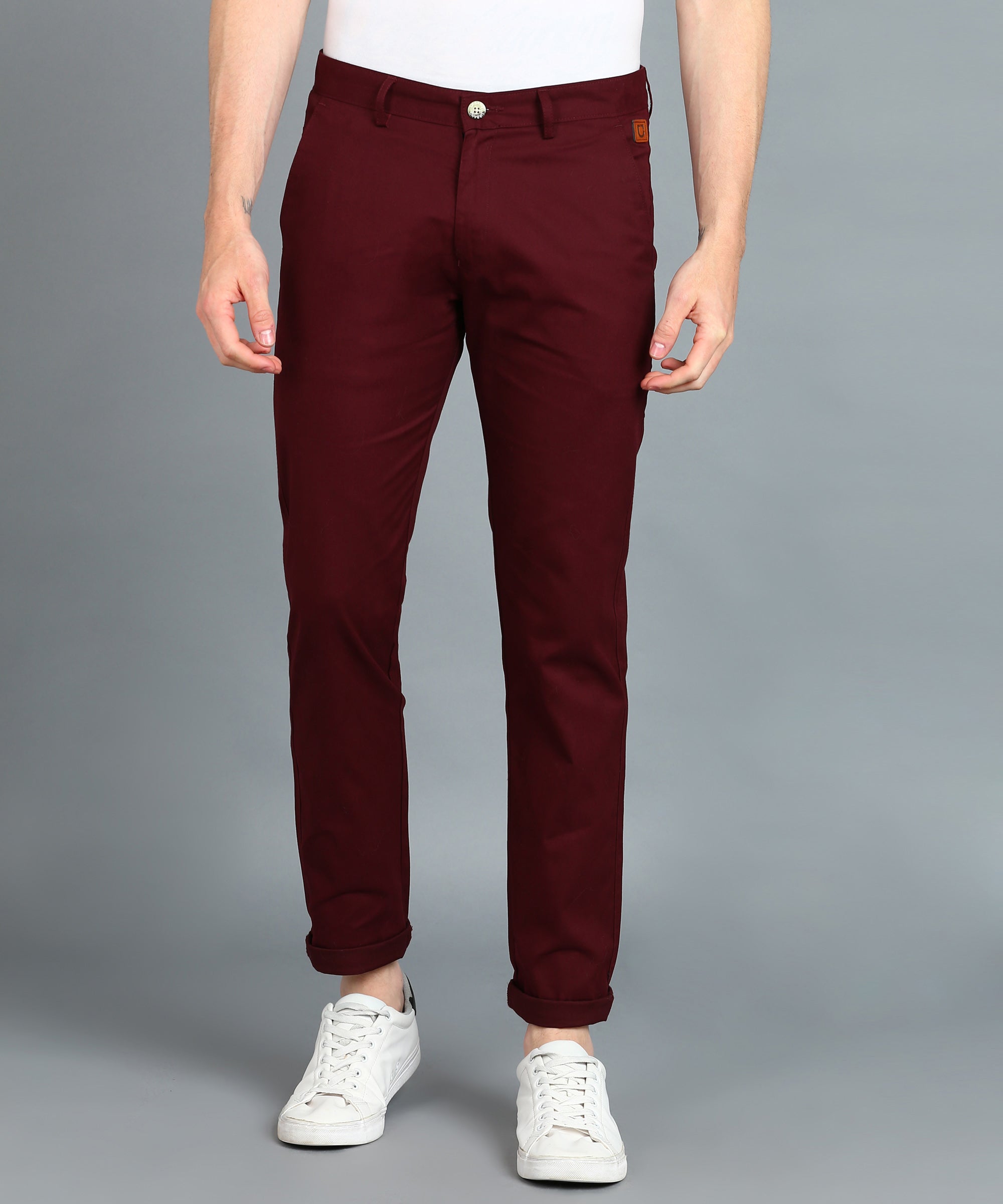 Urbano Fashion Men's Maroon Cotton Slim Fit Casual Chinos Trousers