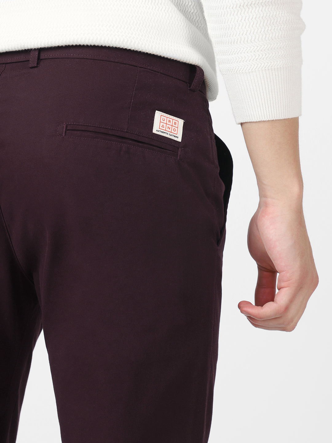 Men's Maroon Cotton Light Weight Non-Stretch Slim Fit Casual Trousers