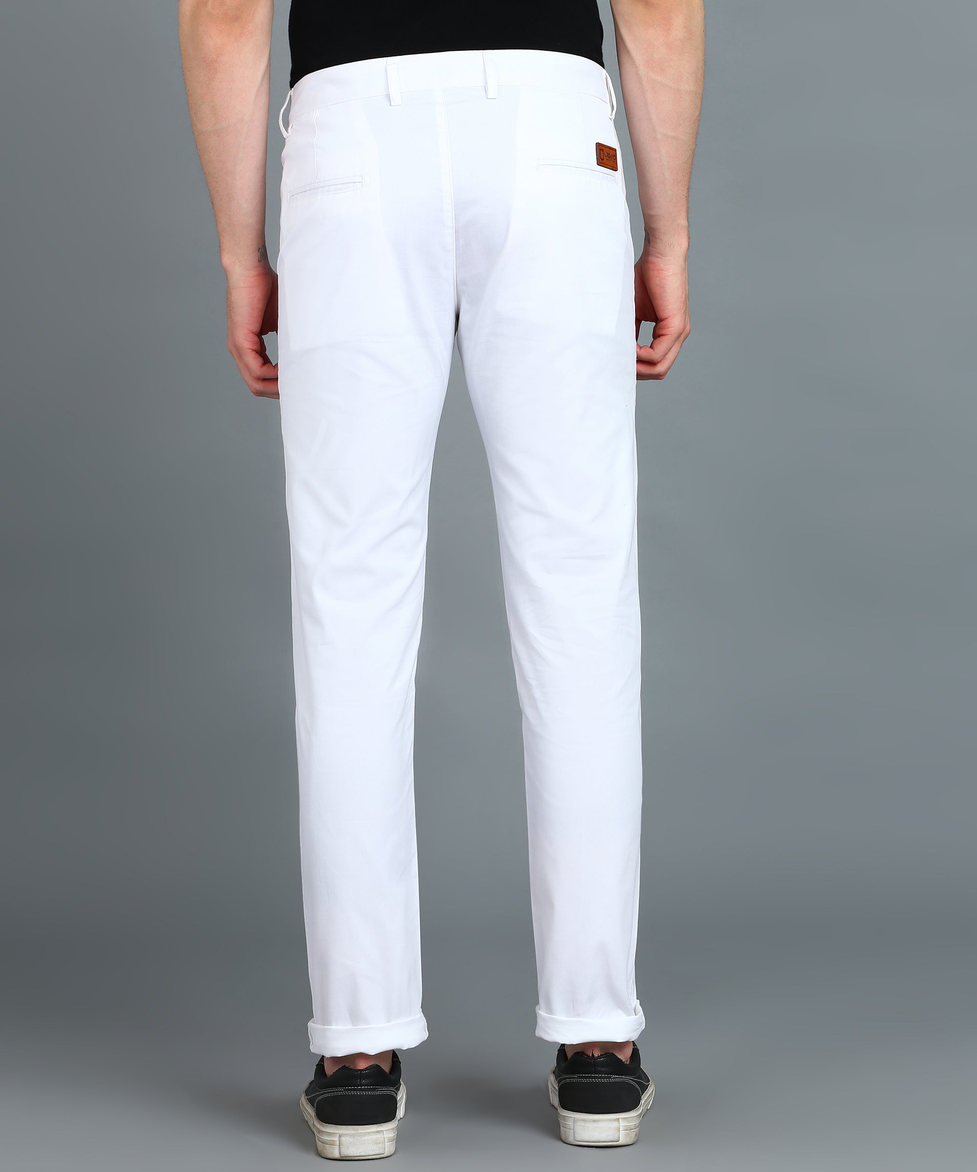 Men's White Cotton Light Weight Non-Stretch Slim Fit Casual Trousers