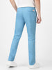 Men's Blue Cotton Light Weight Non-Stretch Slim Fit Casual Trousers