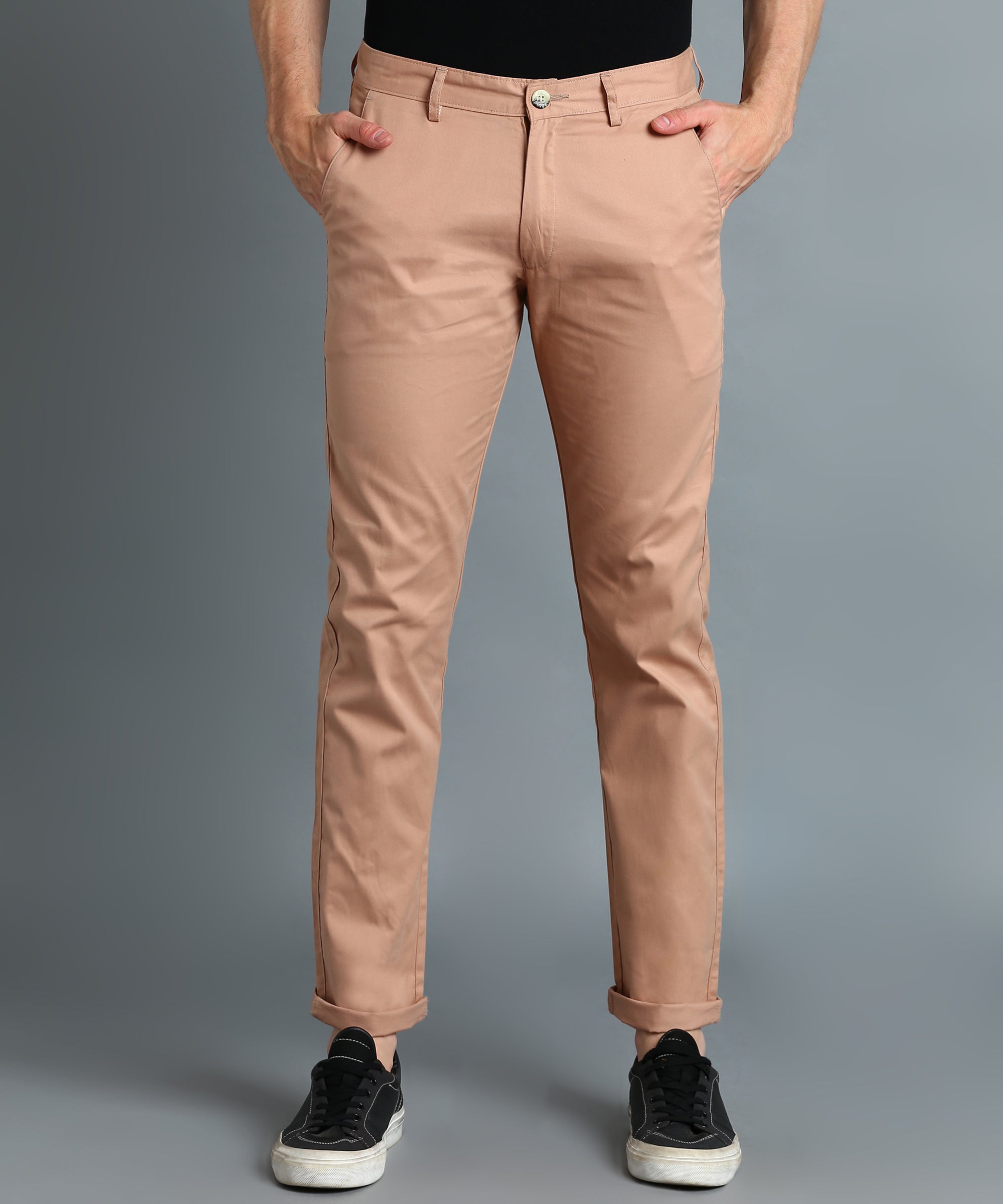 Men's Purple Cotton Light Weight Non-Stretch Slim Fit Casual Trousers