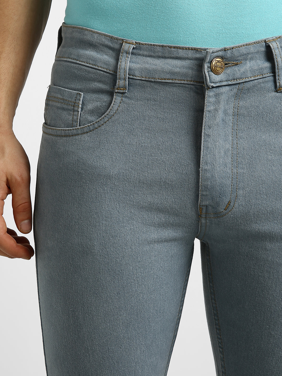 Men's Light Grey Slim Fit Washed Jeans Stretchable