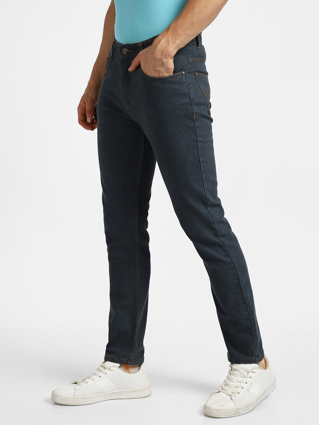 Men's Grey Slim Fit Washed Jeans Stretchable