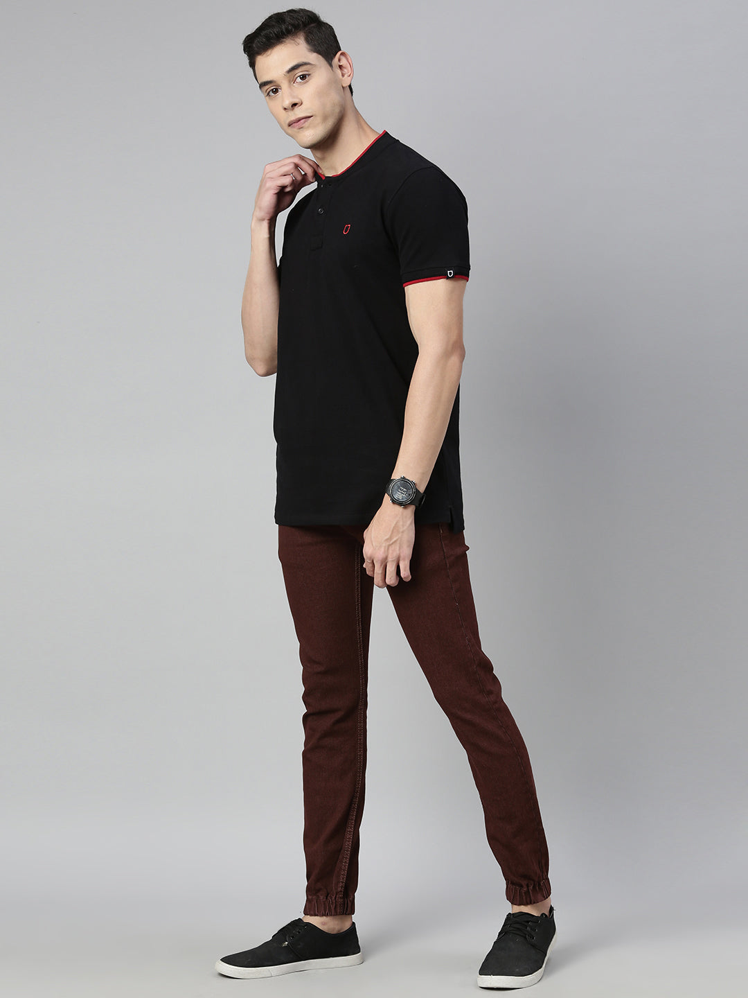 Men's Brown Slim Fit Washed Jogger Jeans Stretchable