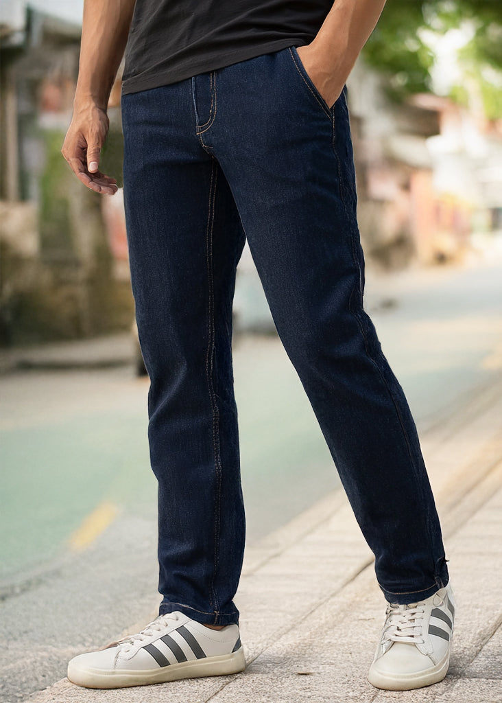Men's Dark Blue Slim Fit Washed Jeans Stretchable