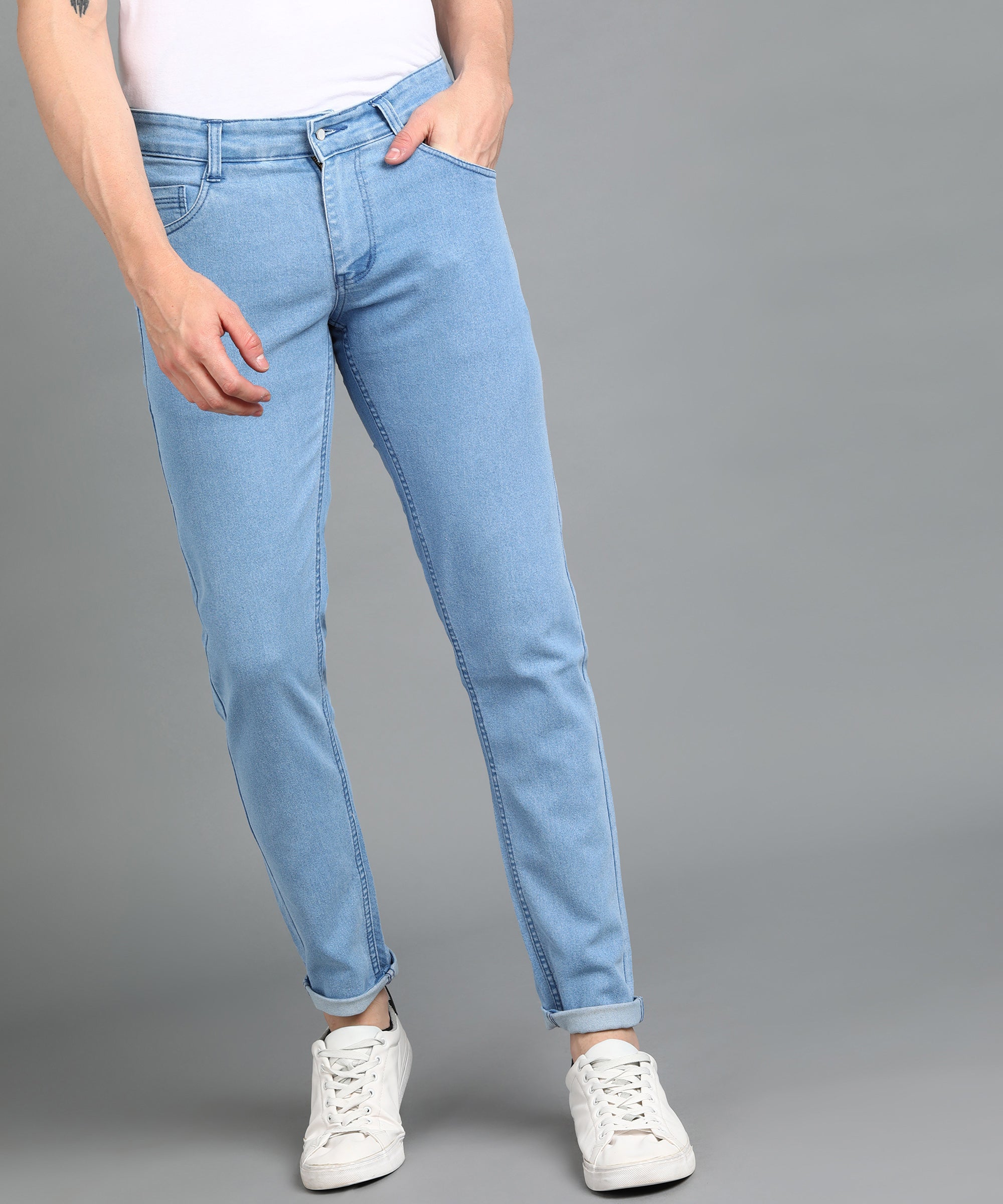 Men's Ice Blue Slim Fit Stretchable Jeans