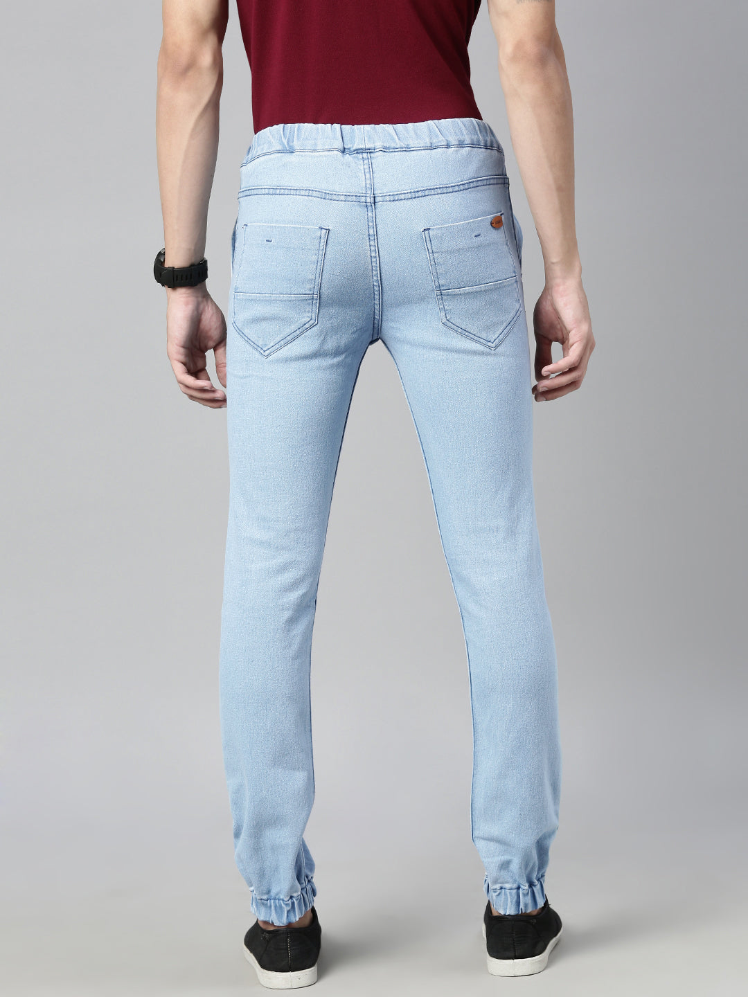 Men's Ice Blue Slim Fit Washed Jogger Jeans Stretchable