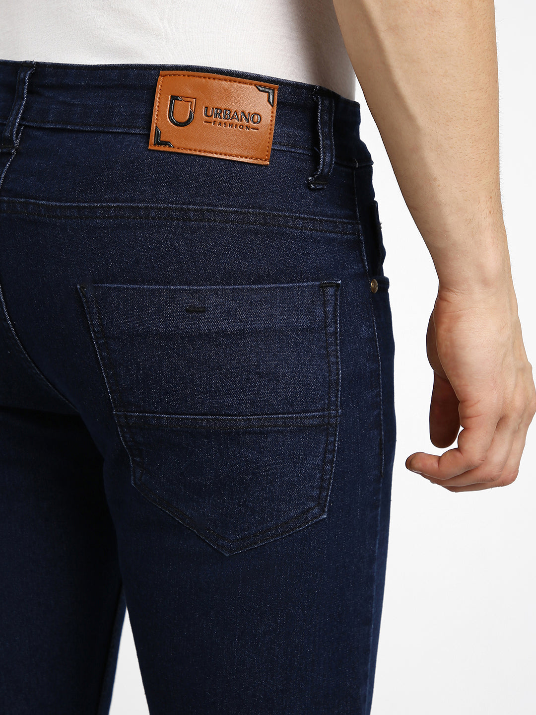 Men's Dark Blue Regular Fit Washed Jeans Stretchable