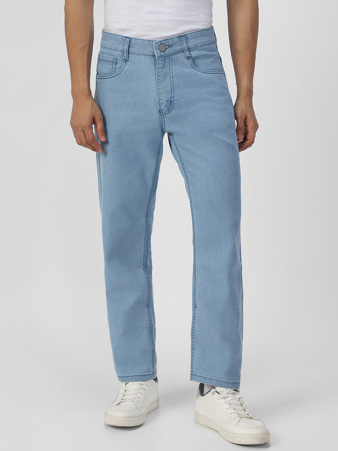 Men's Ice Blue Regular Fit Washed Jeans Stretchable