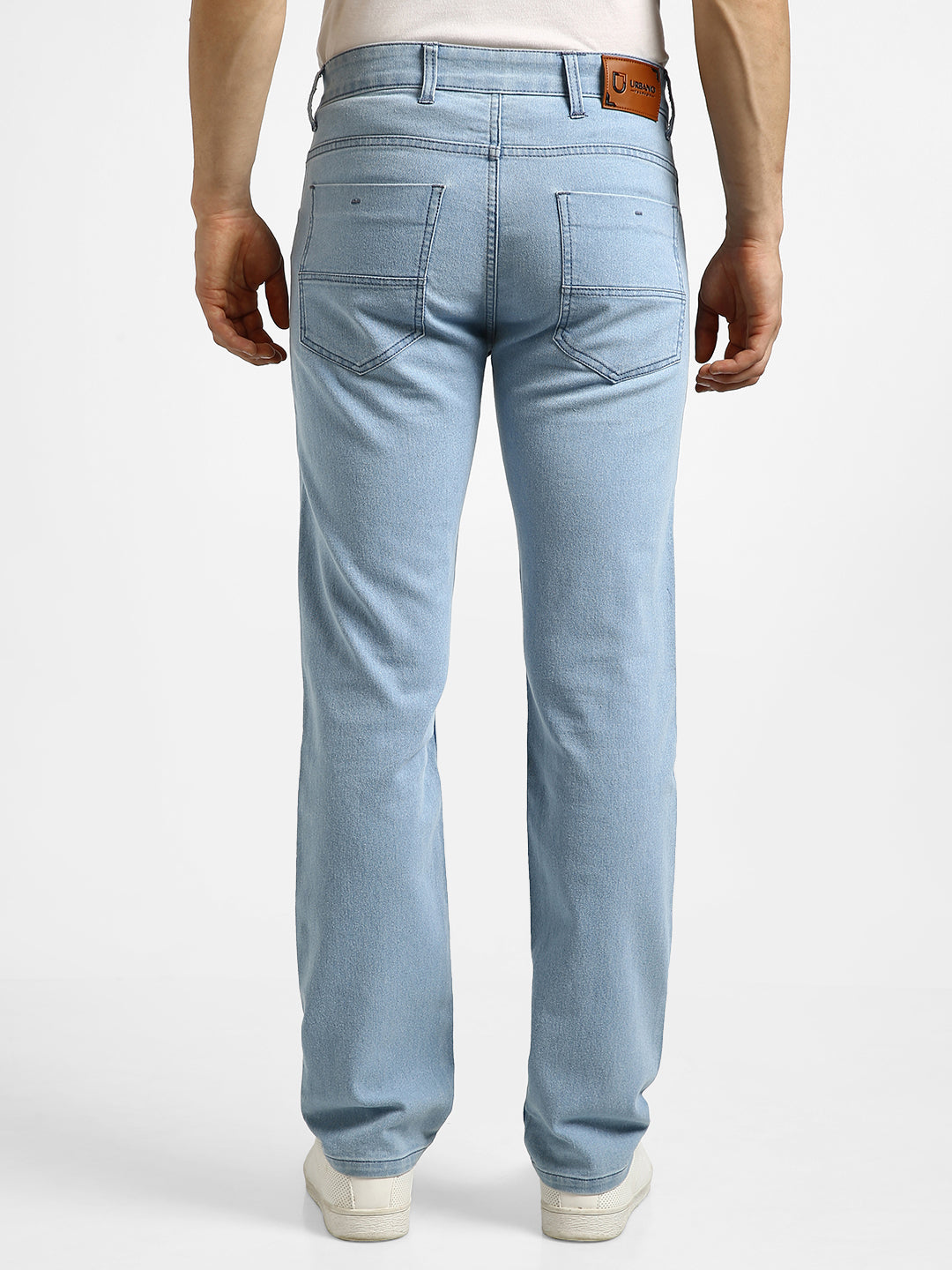 Men's Ice Blue Regular Fit Washed Stretchable Jeans