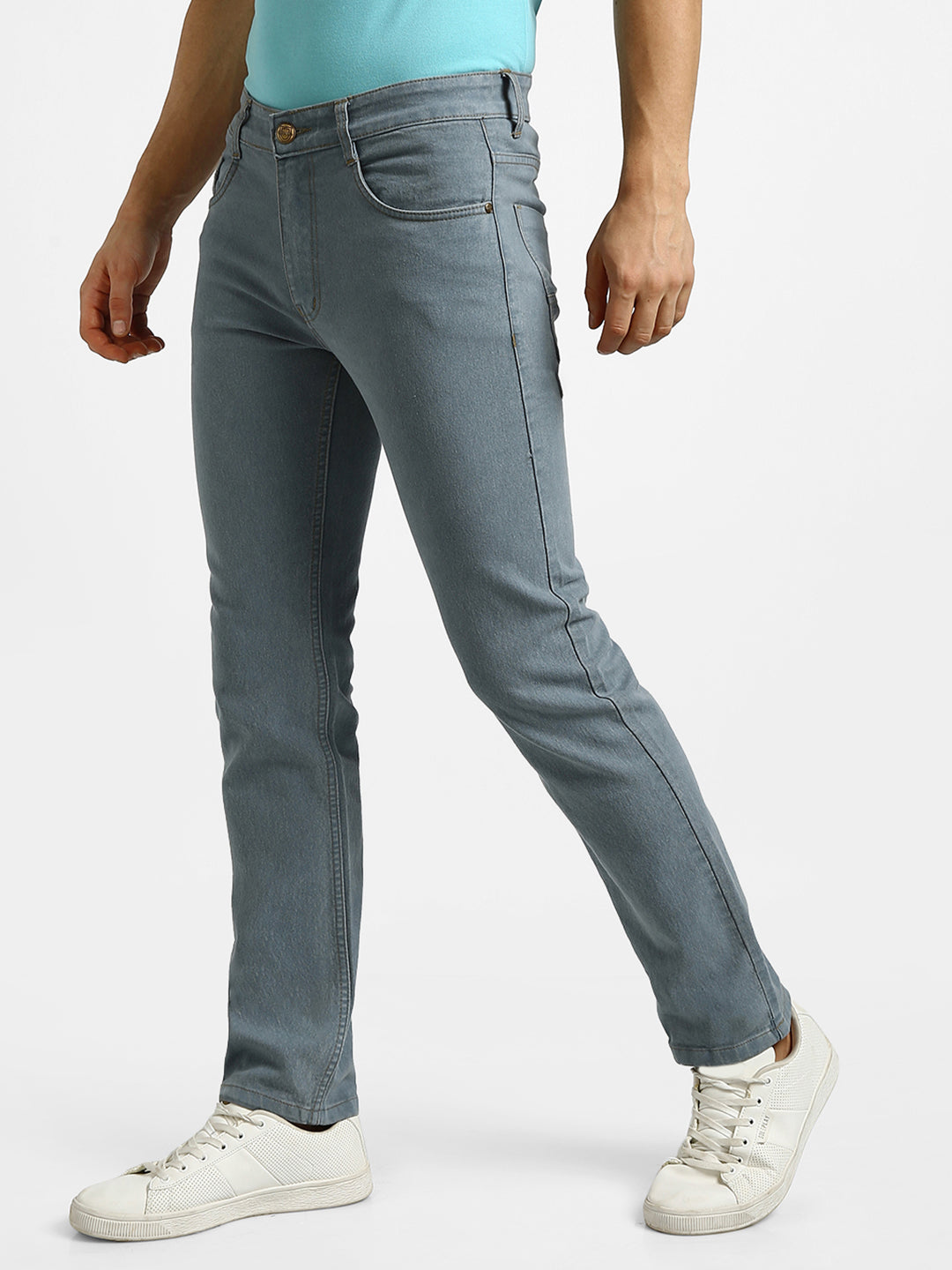 Men's Light Grey Regular Fit Washed Jeans Stretchable