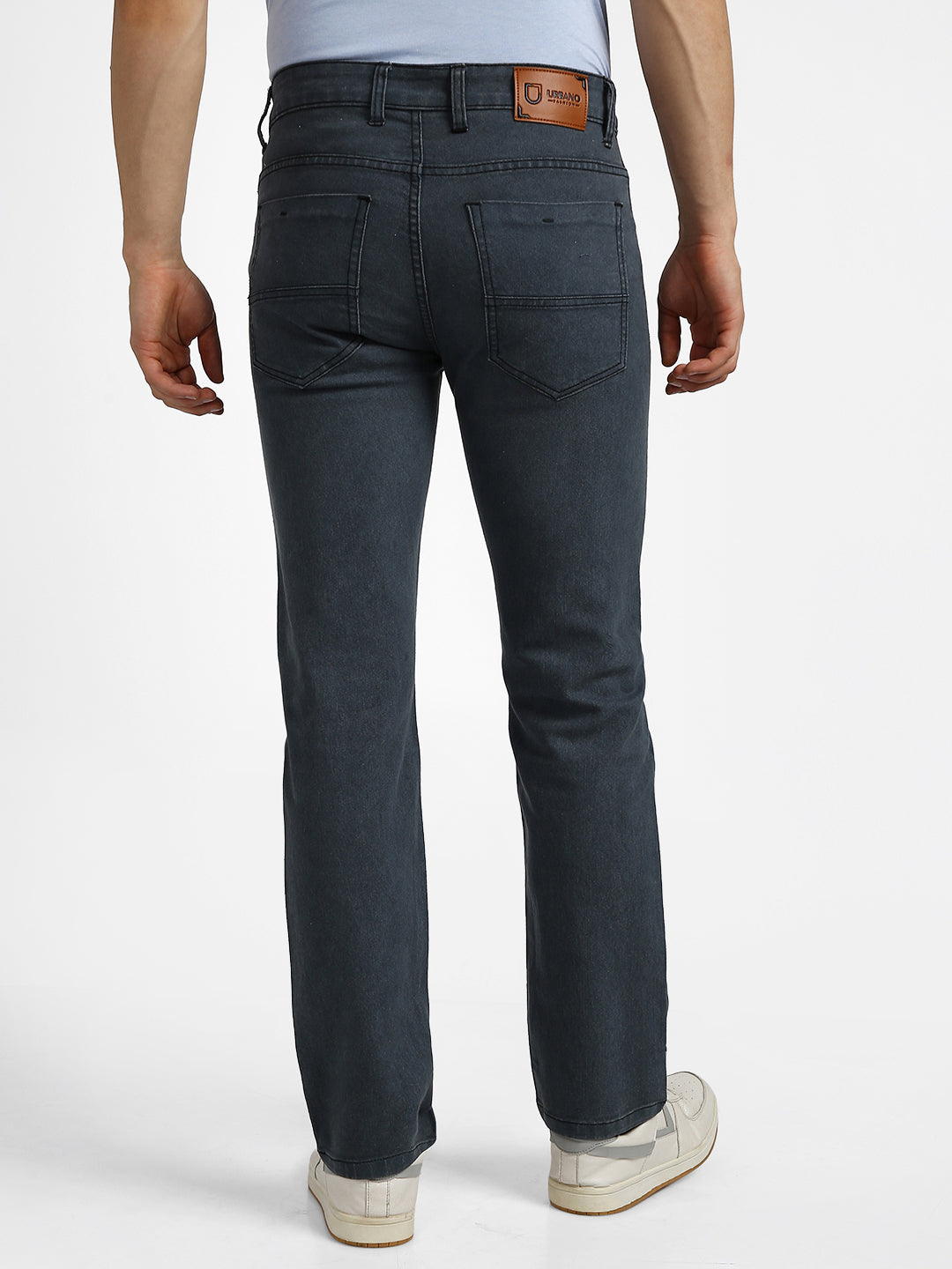 Men's Grey Regular Fit Washed Jeans Stretchable