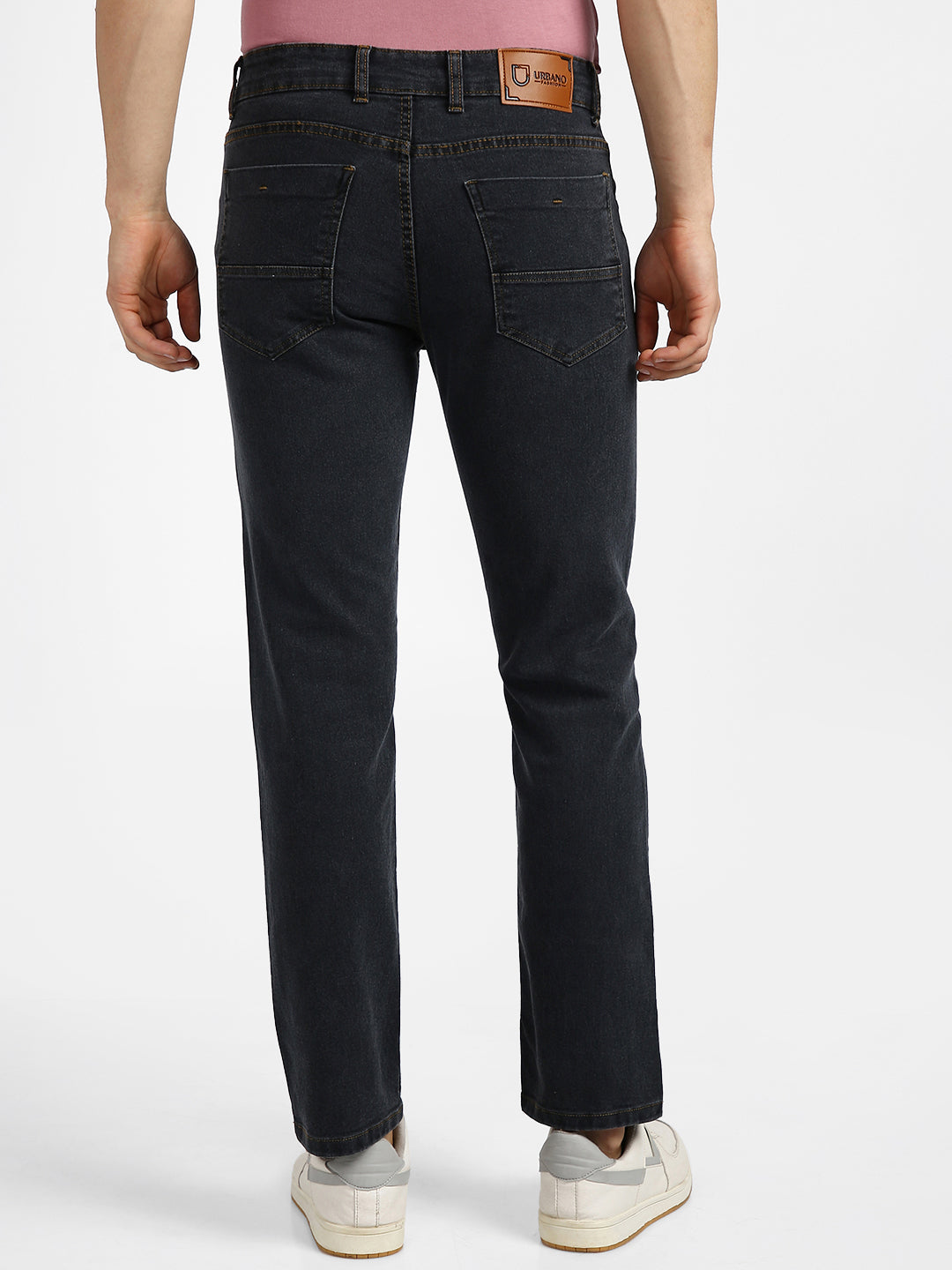 Men's Dark Grey Regular Fit Washed Jeans Stretchable