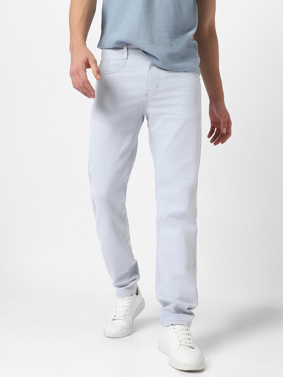 Urbano Fashion Men's Whitish Grey Regular Fit Washed Jeans Stretchable