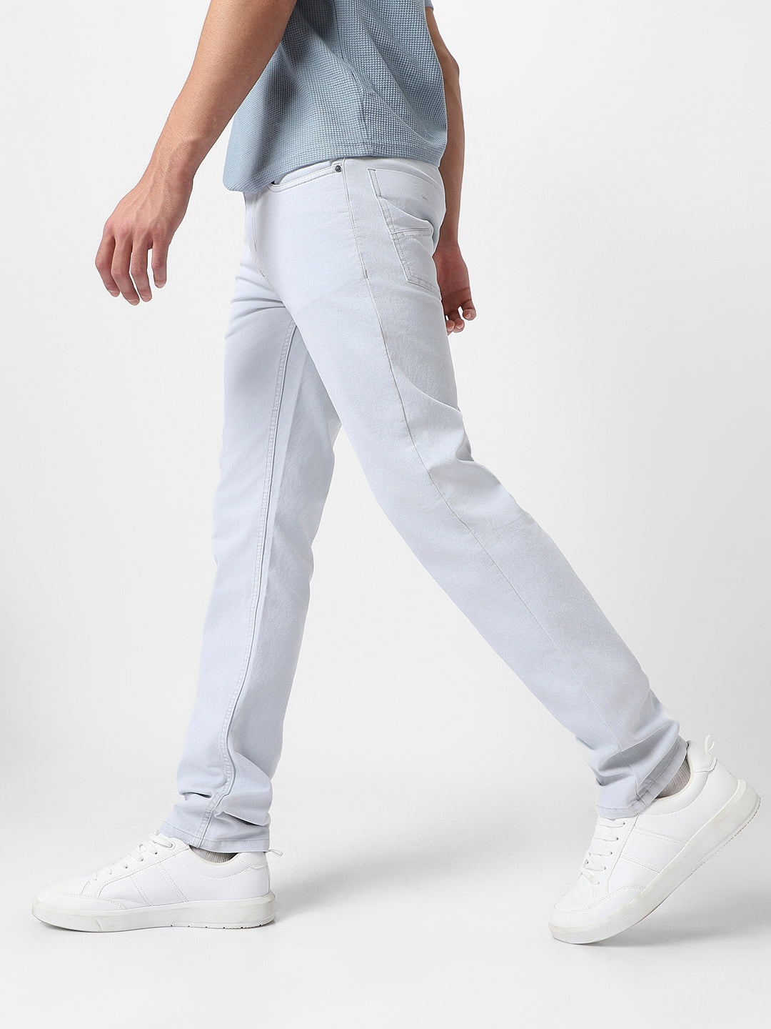 Men's Whitish Grey Regular Fit Washed Jeans Stretchable