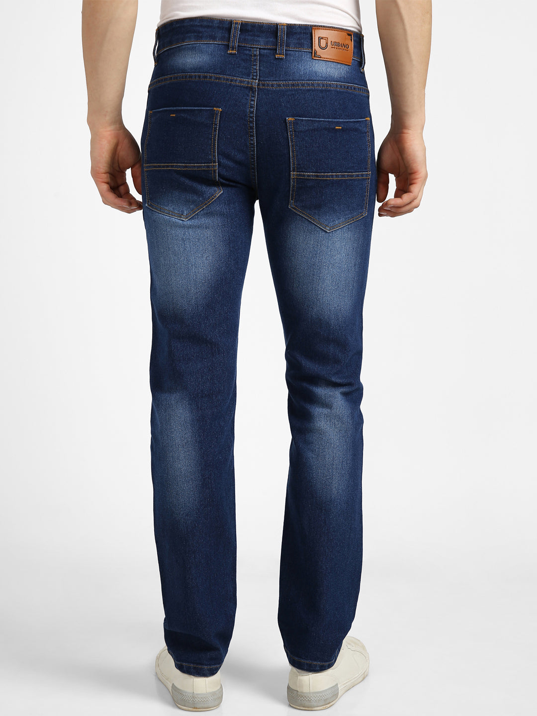 Men's Blue Regular Fit Washed Jeans Stretchable