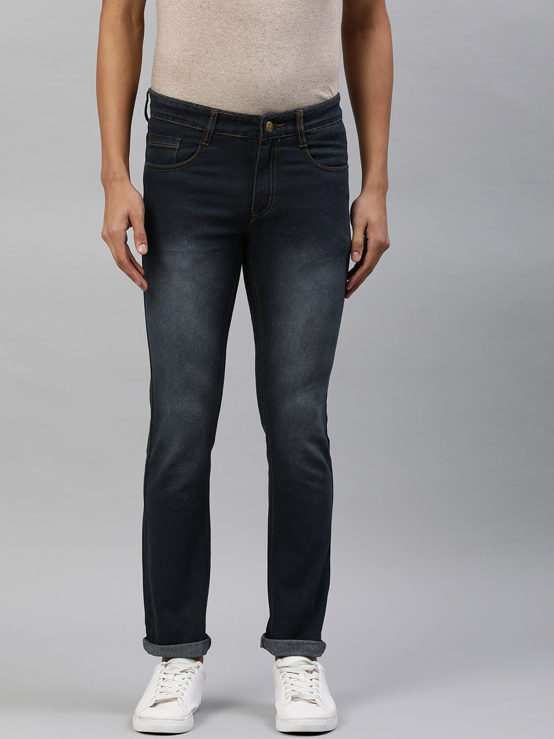 Men's Dark Grey Slim Fit Washed Jeans Stretchable