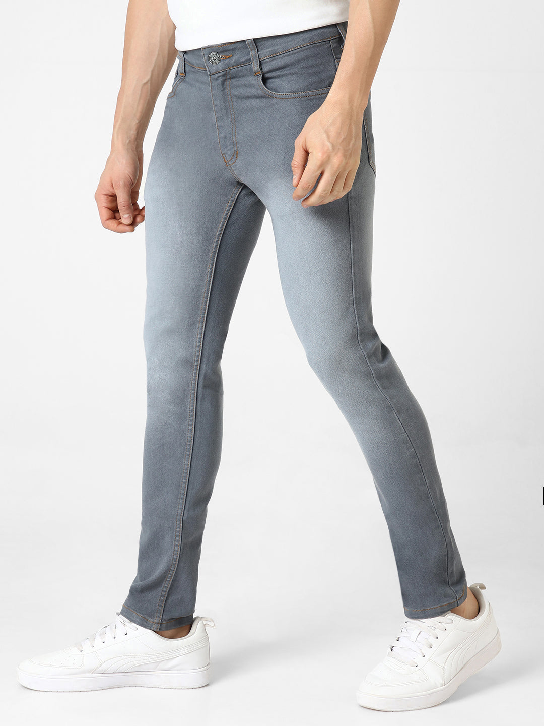 Men's Grey Slim Fit Washed Jeans Stretchable