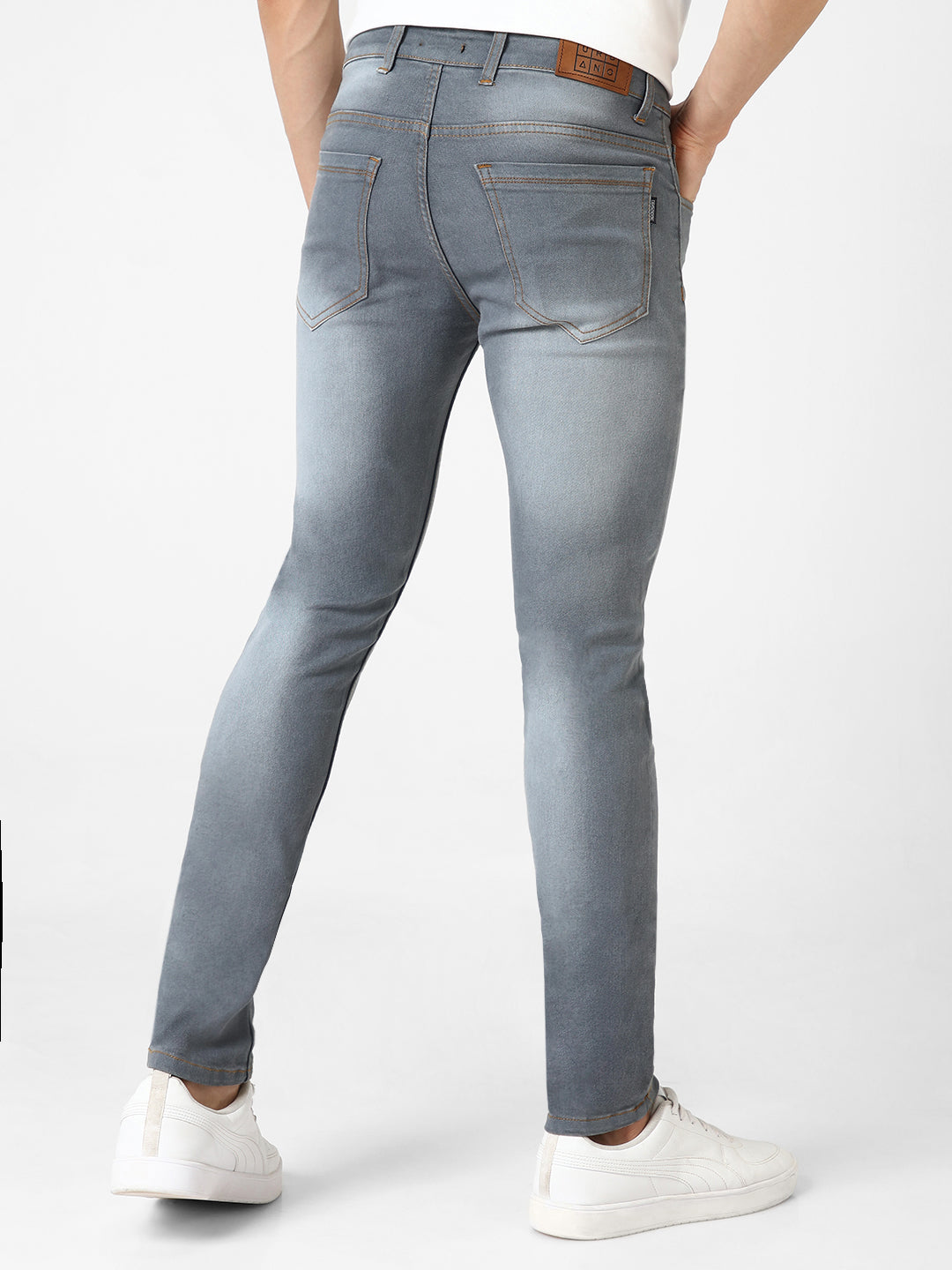 Men's Grey Slim Fit Washed Jeans Stretchable