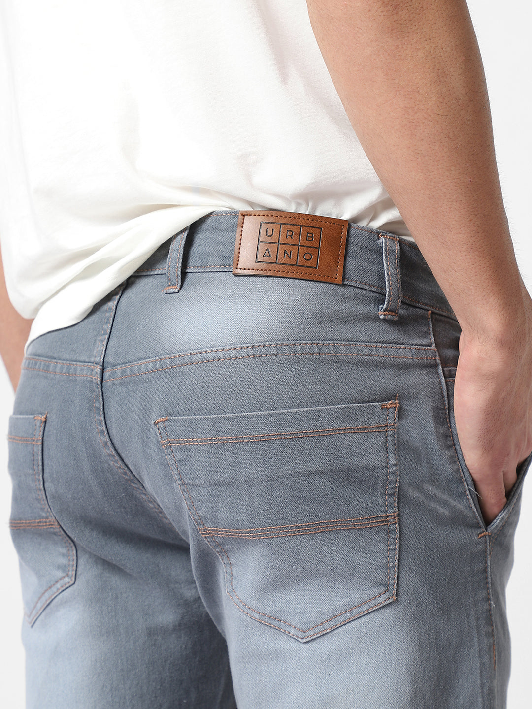 Men's Grey Slim Fit Washed Jeans Stretchable