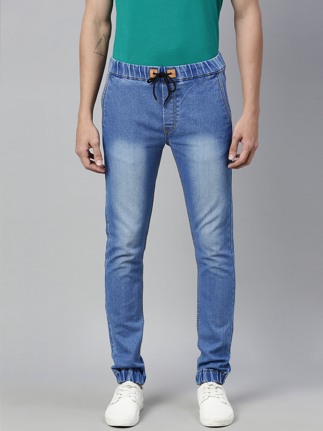 Urbano Fashion Men's Light Blue Slim Fit Washed Jogger Jeans Stretch