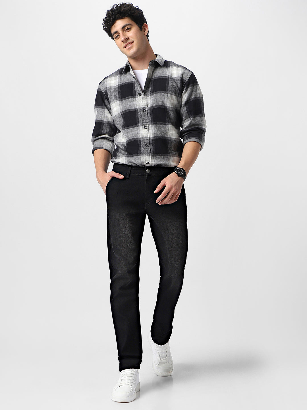 Men's Black Regular Fit Washed Jeans Stretchable