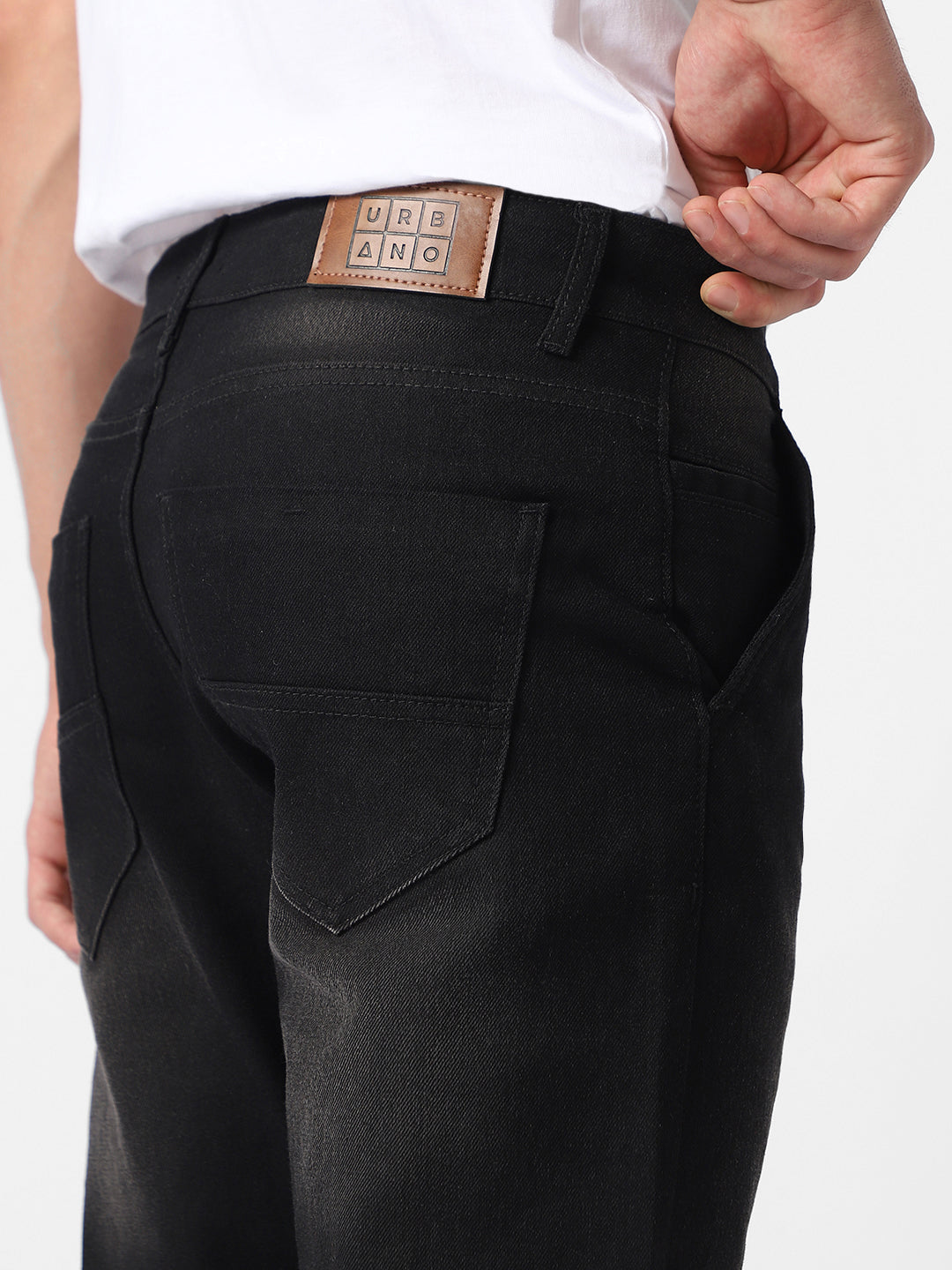 Men's Black Regular Fit Washed Jeans Stretchable