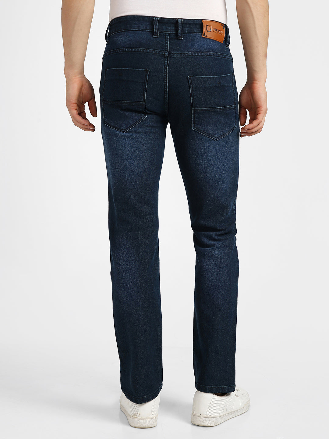 Men's Carbon Blue Regular Fit Washed Jeans Stretchable