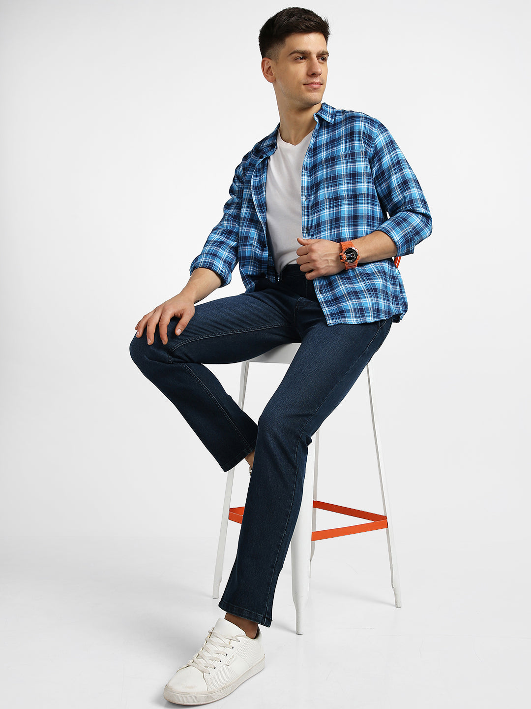 Men's Carbon Blue Regular Fit Washed Jeans Stretchable
