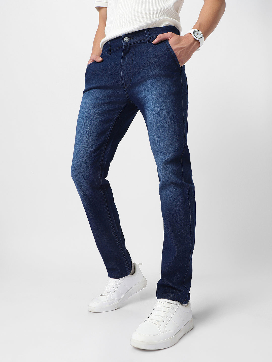 Urbano Fashion Men's Dark Blue Regular Fit Washed Jeans Stretchable
