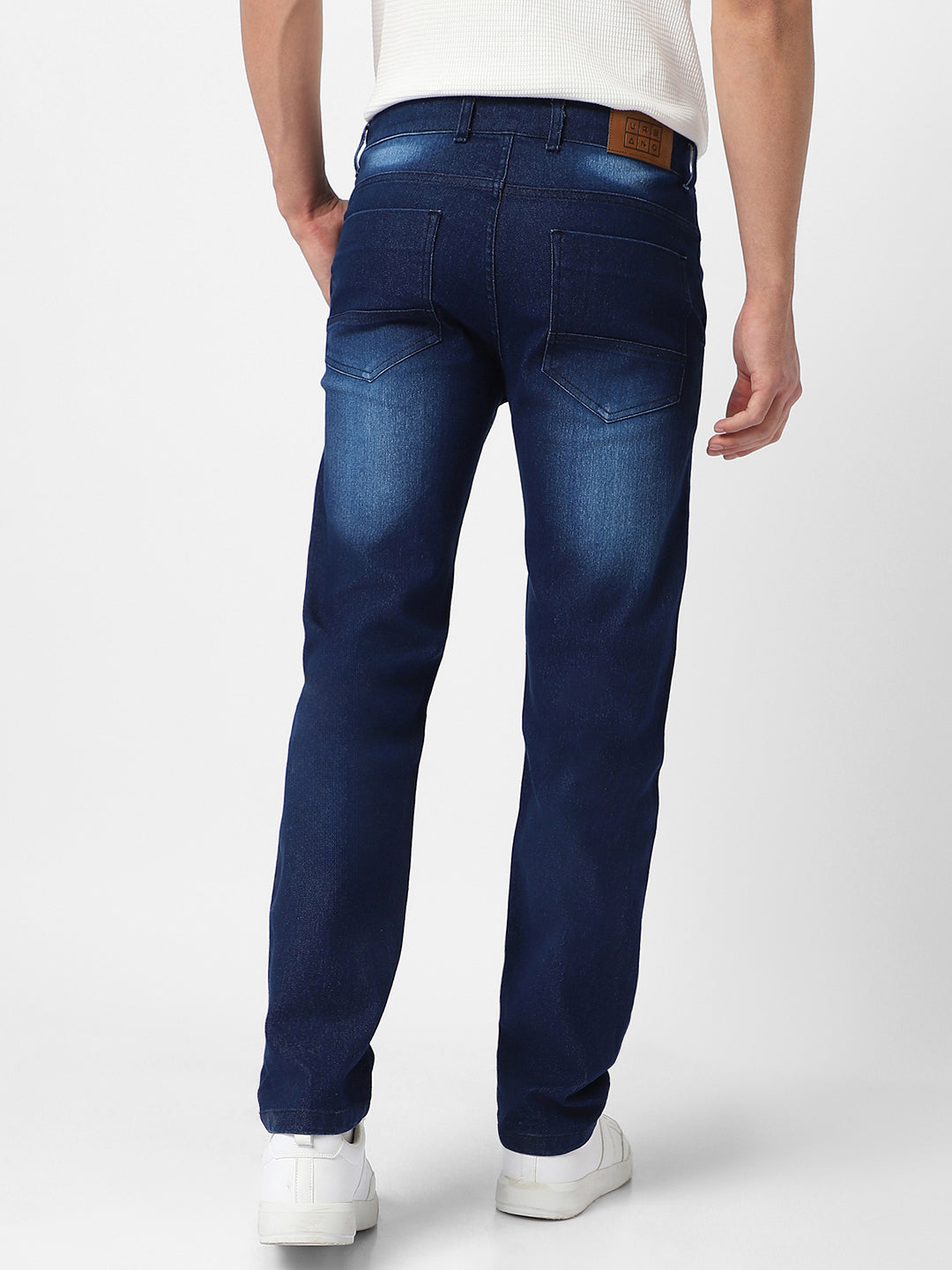 Men's Dark Blue Regular Fit Washed Jeans Stretchable