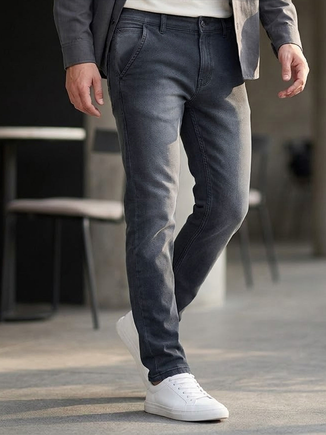 Men's Dark Grey Regular Fit Washed Jeans Stretchable