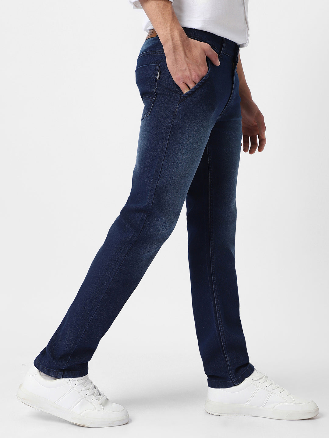 Men's Blue Regular Fit Washed Jeans Stretchable
