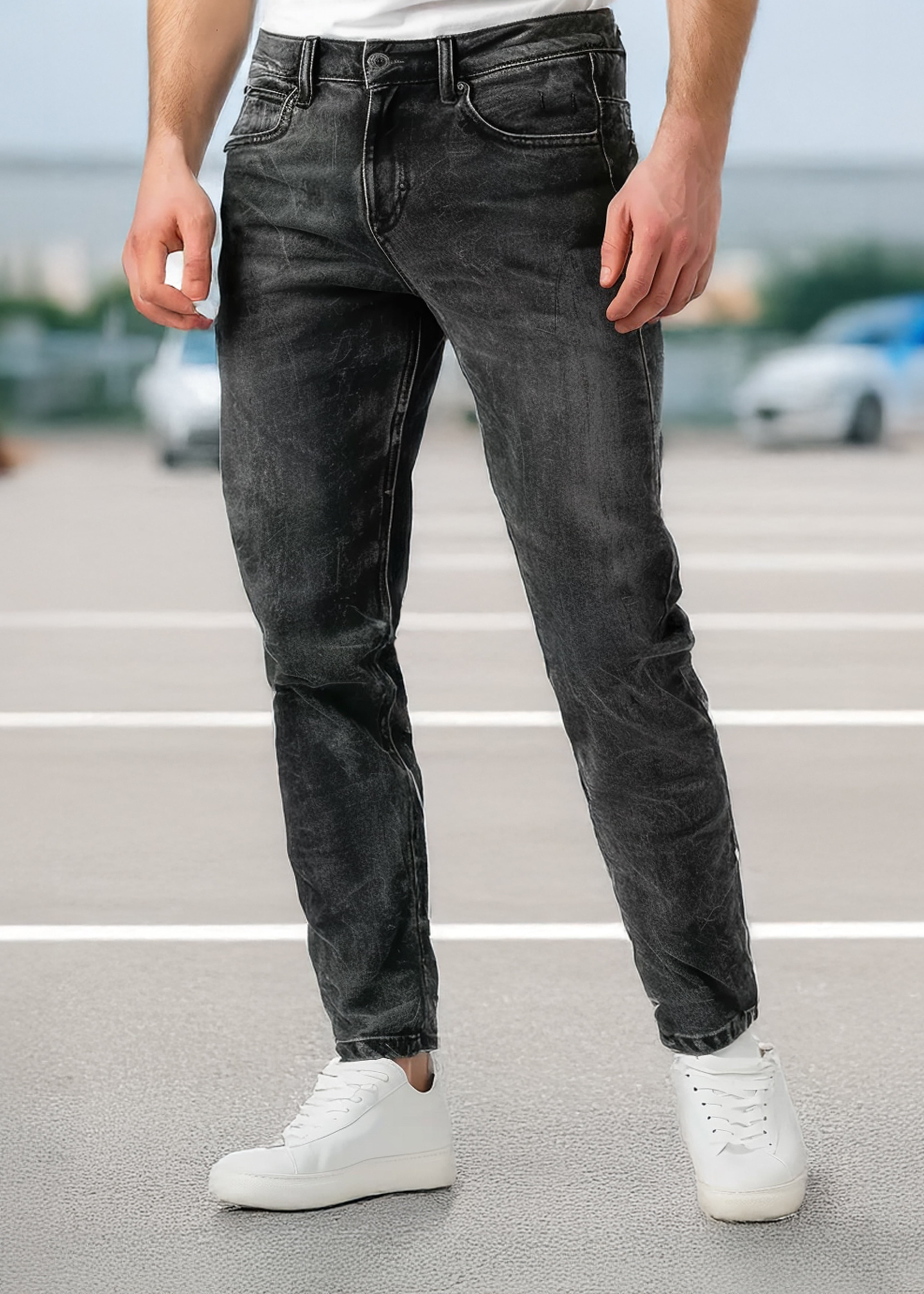 Men's Black Slim Fit Washed Jeans Stretchable