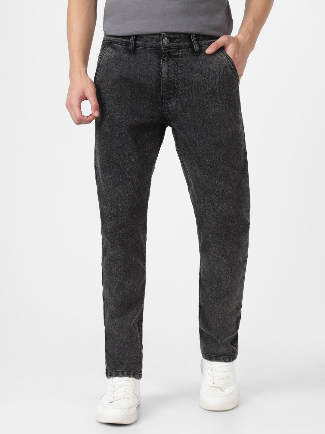 Men's Black Slim Fit Washed Jeans Stretchable